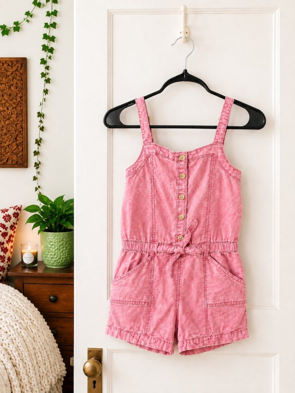 Abercrombie‎ Kids Washed Rose Utility Romper Girls 9/10 Button Front